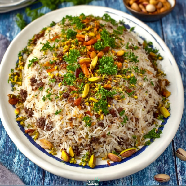 Lebanese Hashweh (Spiced Rice with Ground Meat and Nuts)
