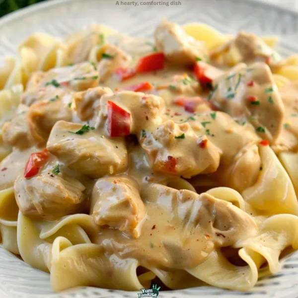 Creamy Sour Cream Chicken Over Egg Noodles