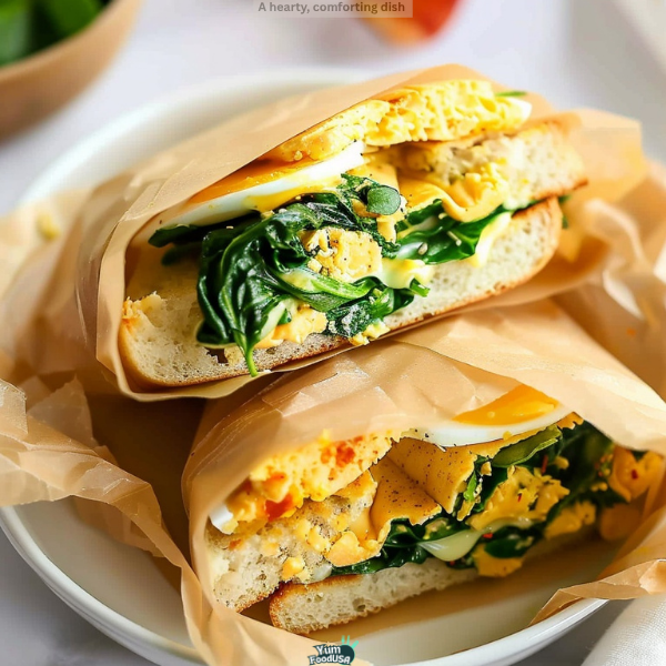 Spinach & Egg Breakfast Sandwiches on Toasted English Muffins