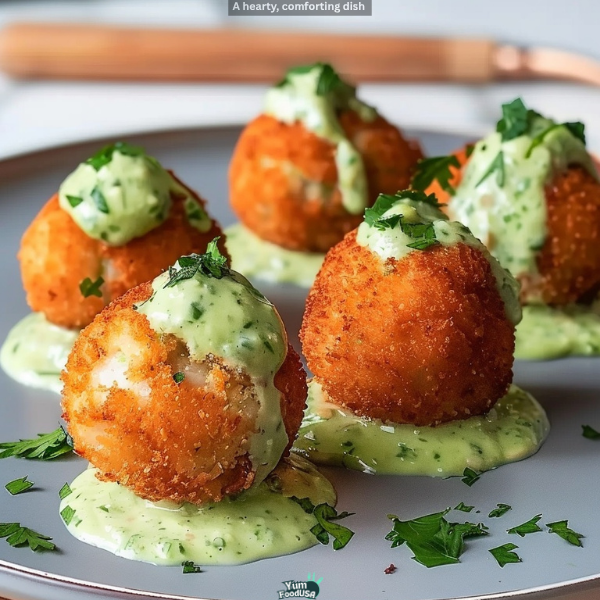 Crispy Salmon Balls with Creamy Avocado Yogurt Sauce