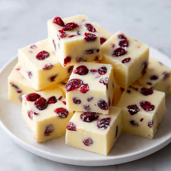 White Chocolate Cranberry Christmas Fudge