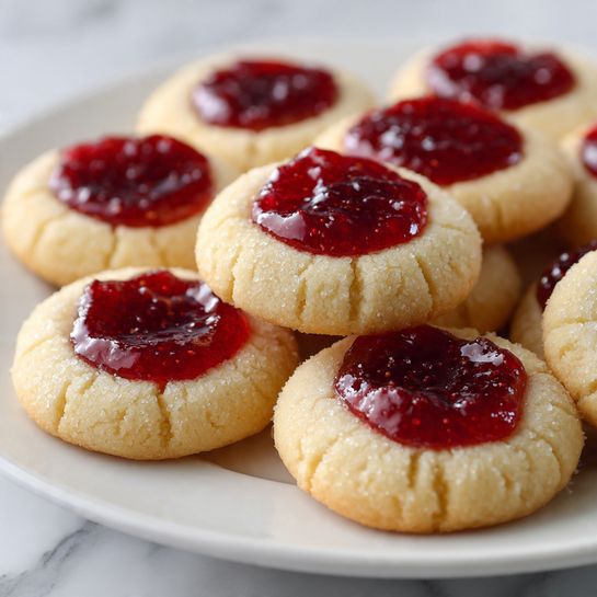 Christmas Thumbprint Cookies with Raspberry Jam