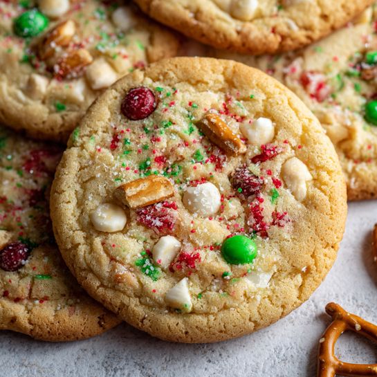 Easy Delicious Chewy Christmas Kitchen Sink Cookies - Recipe Image