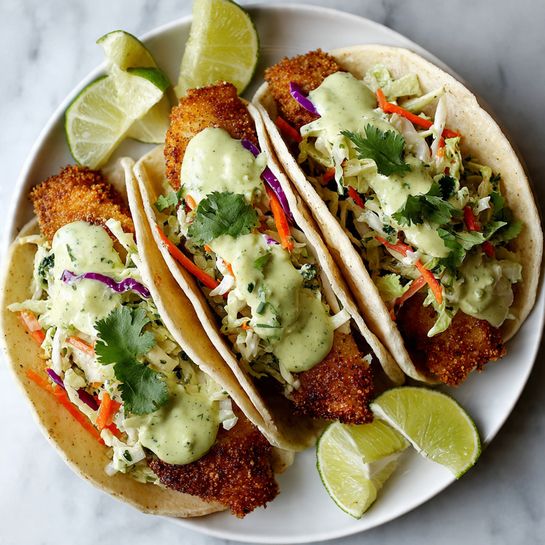 Crispy Fish Tacos with Cilantro Lime Slaw