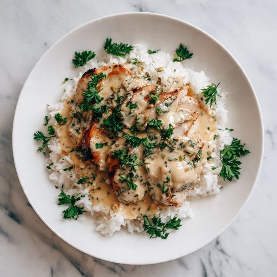 CREAMY SMOTHERED CHICKEN AND RICE RECIPE - Recipe Image
