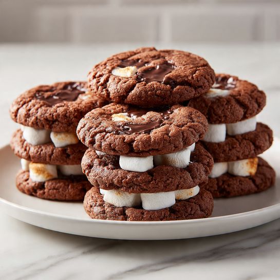 Soft Hot Chocolate Cookies with Marshmallows - Recipe Image