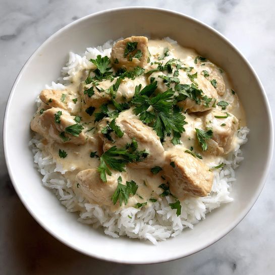 Creamy Smothered Chicken and Rice - Recipe Image