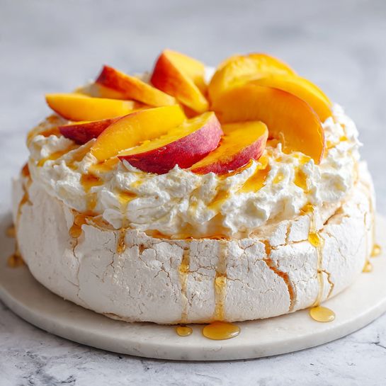 Peach Pavlova with Honey Drizzle