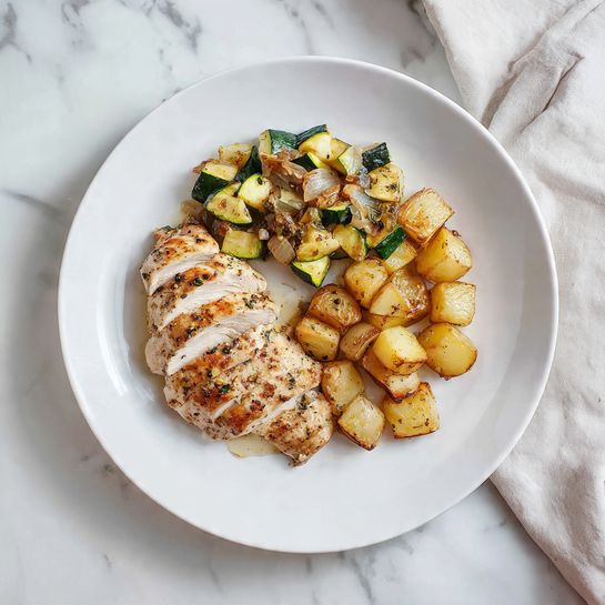 Seared Chicken with Roasted Potatoes & Zucchini
