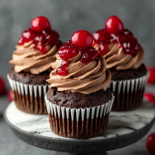 Cherry-Stuffed Chocolate Cupcakes - Recipe Image