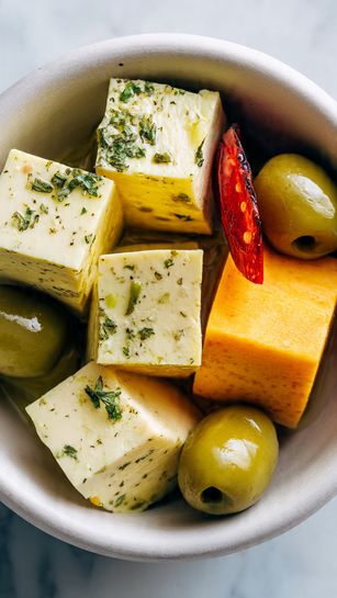 Marinated Cheese and Olives - Recipe Image