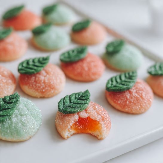 Whimsical Peach Cookies with Dulce de Leche Filling - Recipe Image