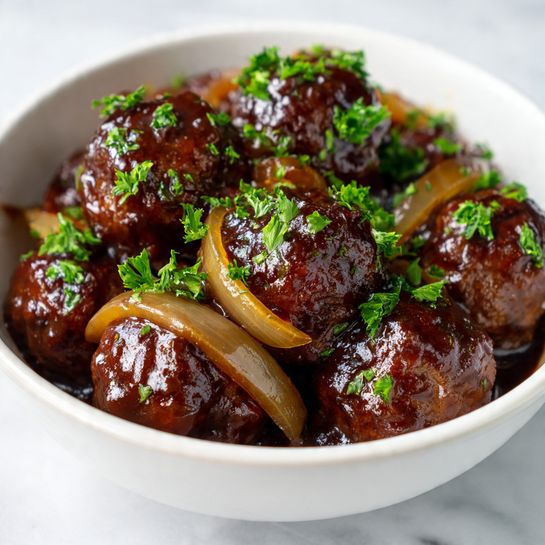 Crockpot French Onion Meatballs 6 Crockpot French Onion Meatballs - Recipe Image