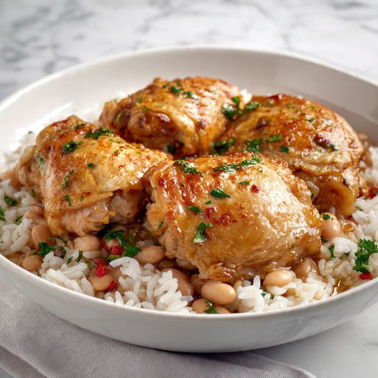 One-Pot Chicken Thighs with Cilantro Rice and Beans - Recipe Image