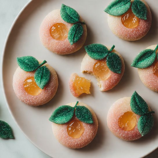 Whimsical Peach Cookies with Dulce de Leche Filling - Recipe Image