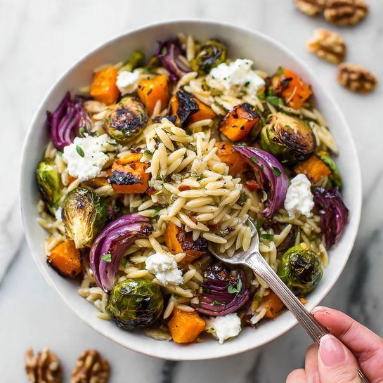 Orzo Salad with Roasted Butternut Squash and Maple Balsamic Vinaigrette