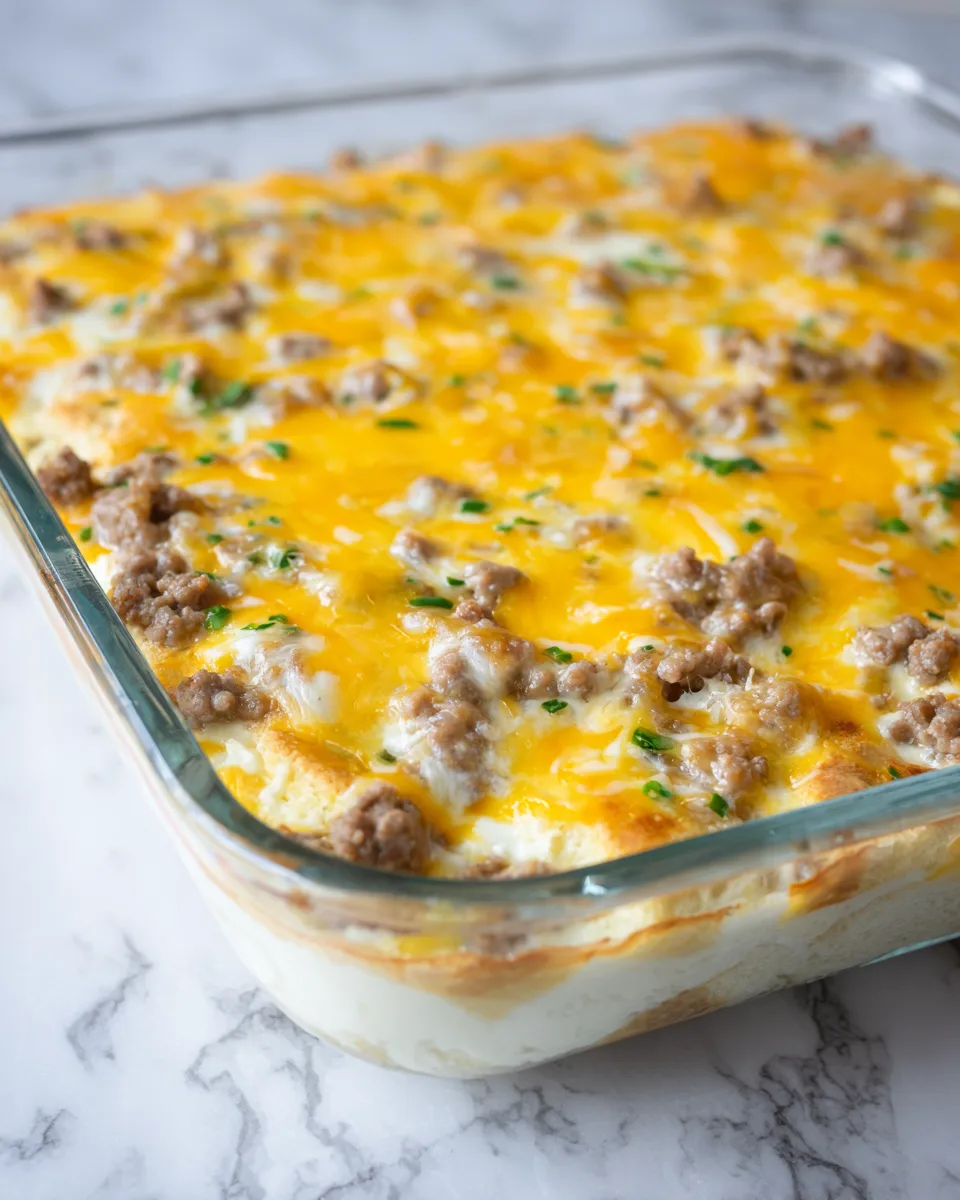 Overnight Breakfast Casserole with Sausage & Eggs (Make-Ahead Brunch Bake)