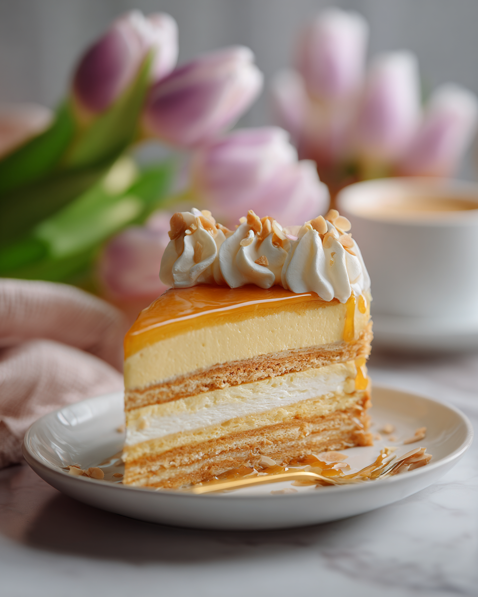 German Honey Almond Cake with Creamy Filling - Recipe Image