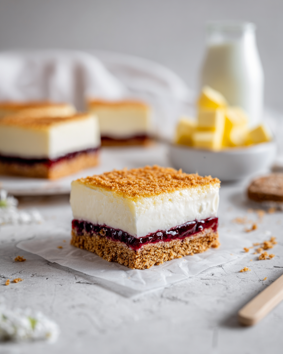 Classic New Zealand Louise Cake with Raspberry Jam & Coconut Meringue