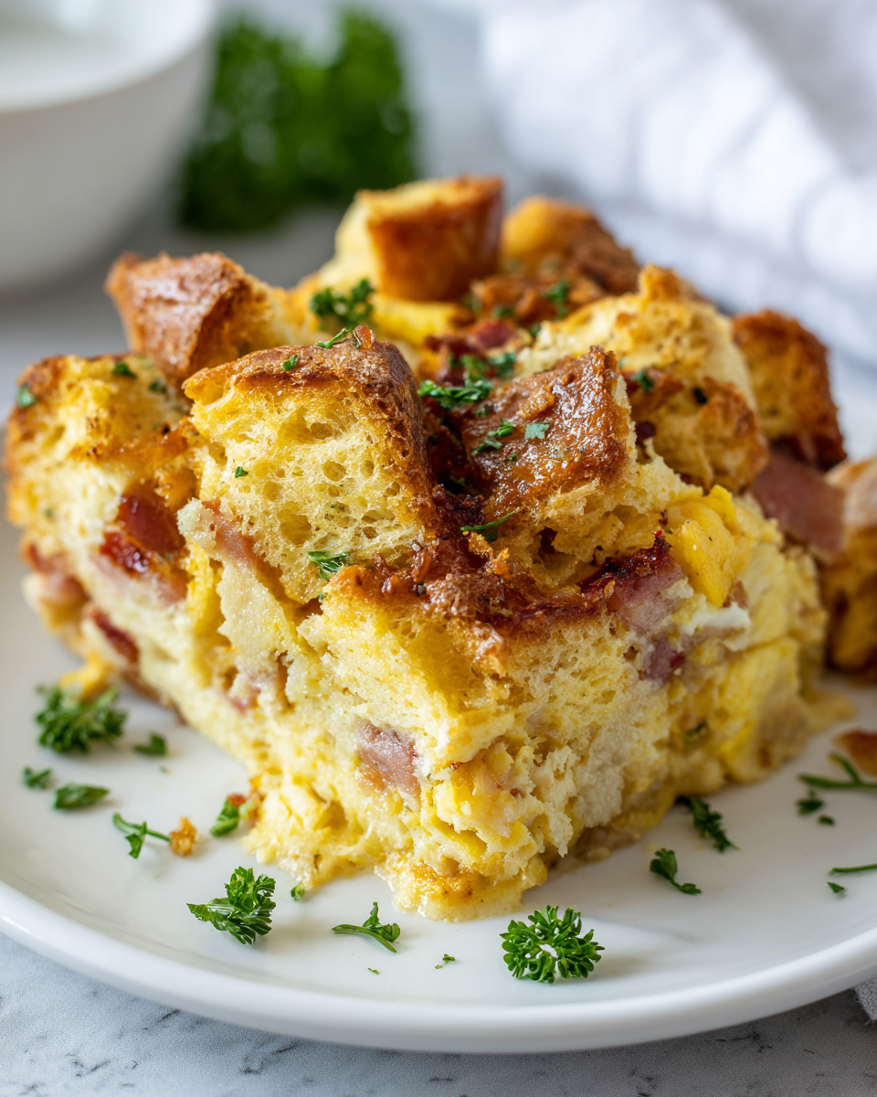 Overnight Eggs Benedict Casserole with Easy Blender Hollandaise - Recipe Image