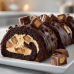 Peanut Butter Chocolate Cake Roll with Ganache