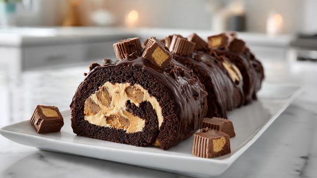 Peanut Butter Chocolate Cake Roll with Ganache - Recipe Image