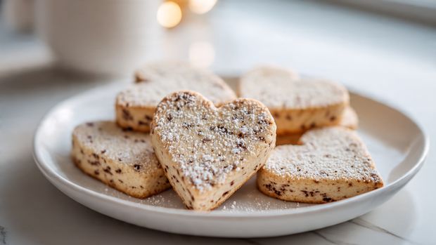 Espresso Toffee Shortbread Heart Cookies - Recipe Image
