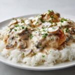 Smothered Chicken & Rice with Creamy Mushroom Gravy
