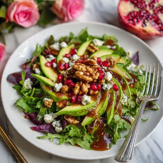 Pomegranate Christmas Salad with Honey Mustard Dressing - Recipe Image