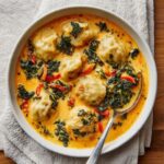 Thai Red Curry Dumpling Soup with Coconut Milk