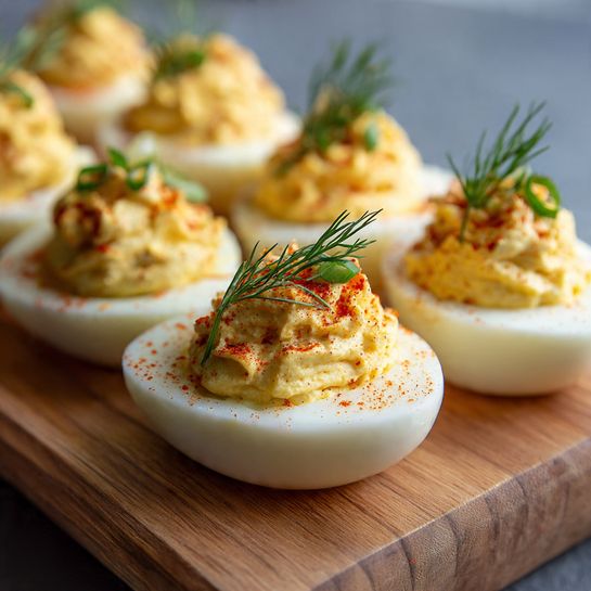 Million Dollar Deviled Eggs with Bacon and Pickles