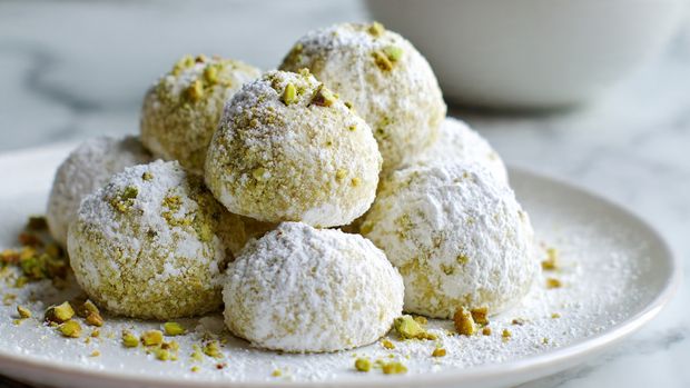 Soft Pistachio Snowball Cookies