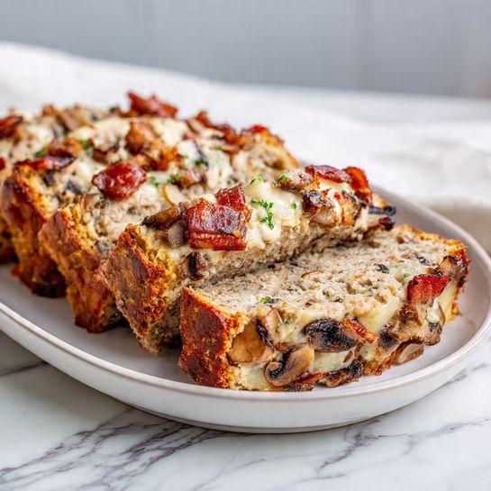 Bacon Mushroom Swiss Meatloaf (Juicy and Cheesy) - Recipe Image