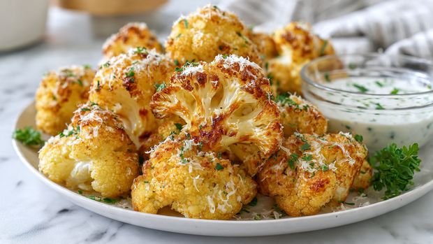 Crispy Parmesan Cauliflower Bites with Lemon Dip