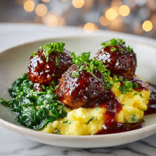 2026 Red Wine Meatballs with Creamy Spinach Mash