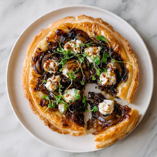 Irresistible Caramelized Onion and Goat Cheese Tarts in 3 Easy Steps - Recipe Image