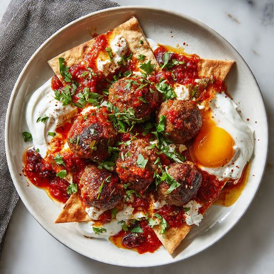 Pideli Köfte – Meatballs with Yogurt and Sauce - Recipe Image