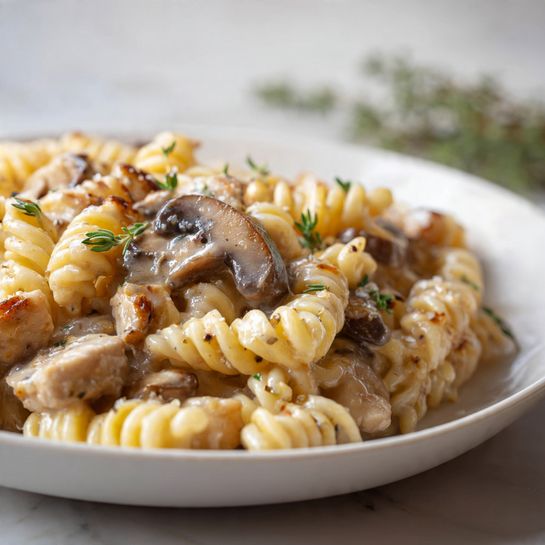 Creamy Garlic Mushroom Chicken Pasta Hug - Recipe Image