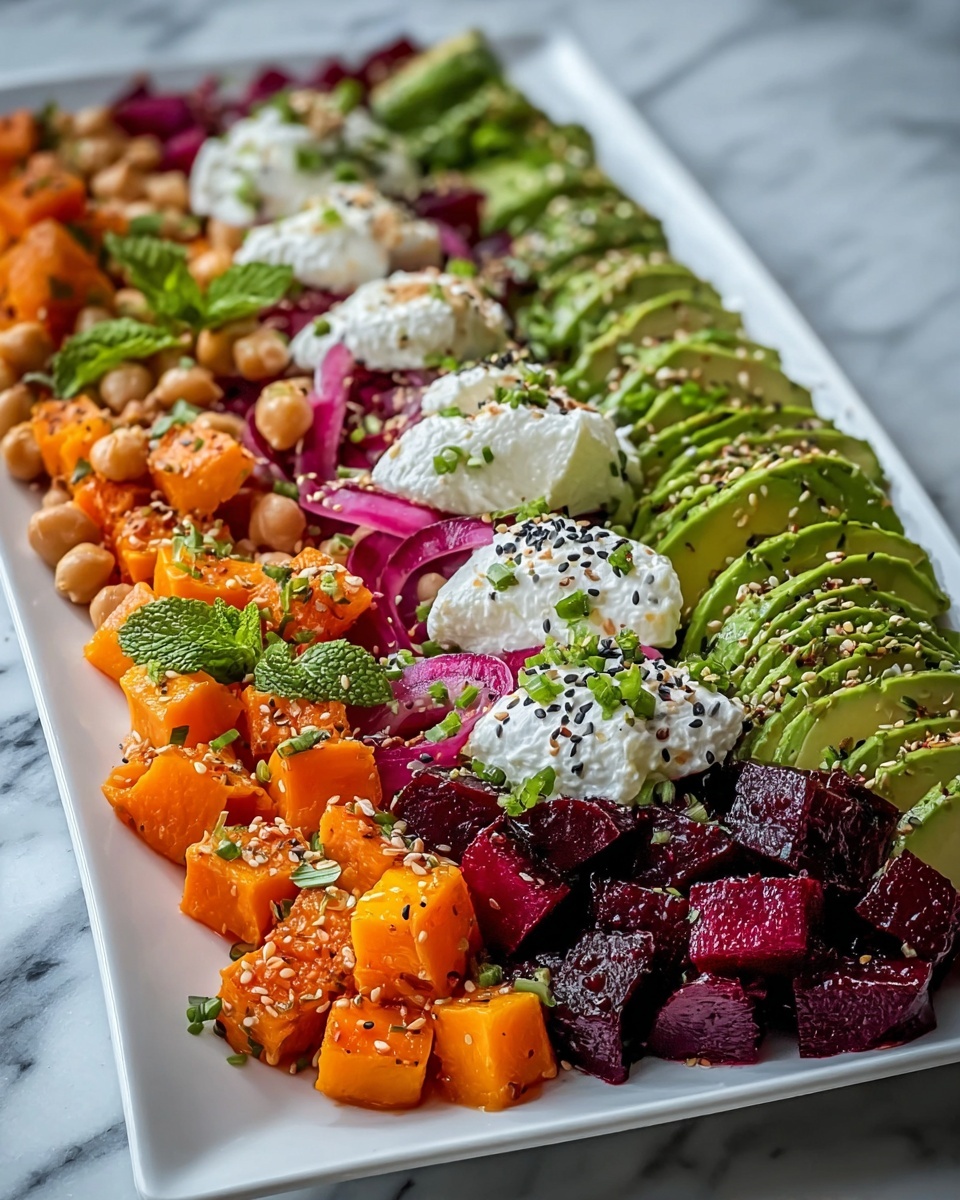 Roasted Beet, Sweet Potato & Avocado Salad with Whipped Ricotta and Lemon-Tahini Drizzle Recipe