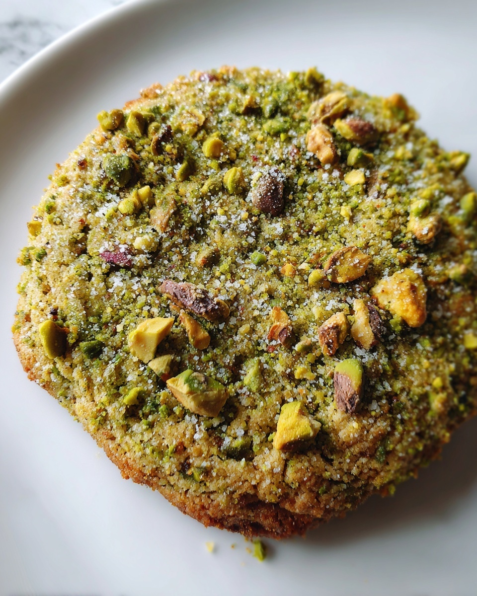 Large white round plate filled with a full batch of perfectly shaped pistachio shortbread cookies, each cookie thick and studded generously with vibrant green pistachio nuts, arranged in a neat, overlapping circular pattern showcasing the entire batch, photographed from a professional 3/4 angle to capture the textures and nutty details, set on a white marble countertop with natural lighting to emphasize the golden crumbs and pistachio pieces, styled like a hero shot from a food magazine, photo taken with an iphone --ar 4:5 --v 7