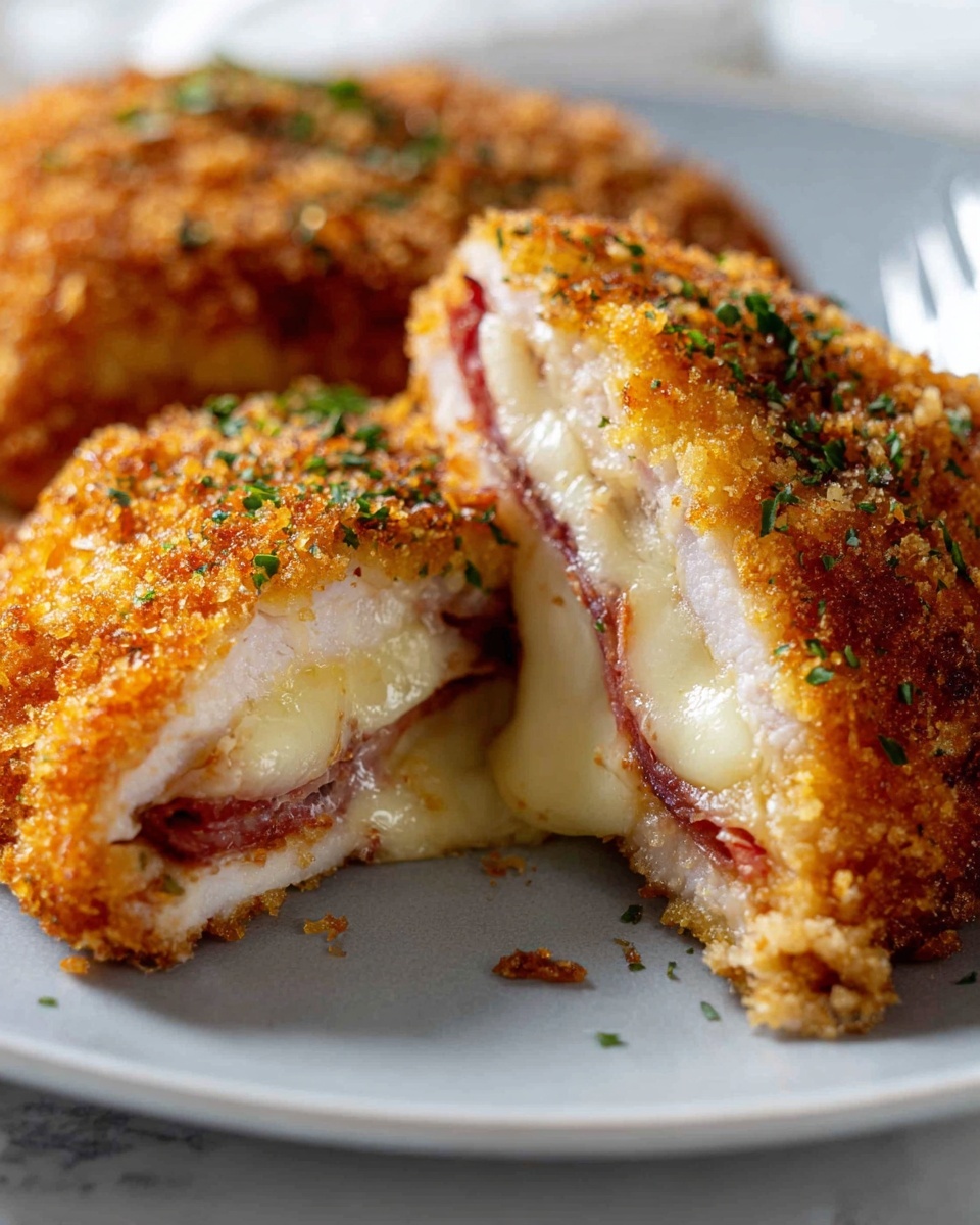 Gordon Ramsay's Chicken Cordon Bleu Recipe 4 Whole golden-brown chicken cordon bleu in a large white baking dish, showcasing the entire crispy breadcrumb crust enveloping tender chicken stuffed with melted cheese and slices of ham, perfectly baked with a slightly crunchy exterior, arranged on a white marble countertop with natural lighting highlighting the textures and colors, professional food magazine style hero shot photo taken with an iphone --ar 4:5 --v 7