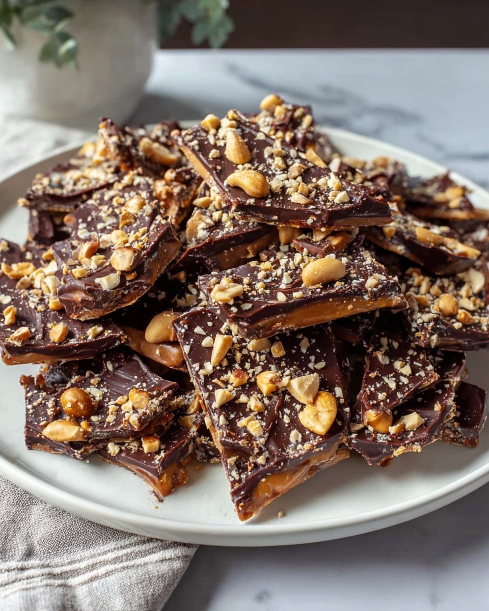 Easy Date Snickers Bars (Healthy Dessert Recipe) Recipe 6 Large white serving plate piled high with an entire batch of rich chocolate peanut butter bark, featuring thick slabs of smooth dark chocolate layered with creamy peanut butter and generously sprinkled with chopped peanuts, the whole uncut dish presented in a rustic, inviting manner on a white marble countertop, captured in natural light from a 3/4 angle, resembling a professional food magazine hero shot, photo taken with an iphone --ar 4:5 --v 7