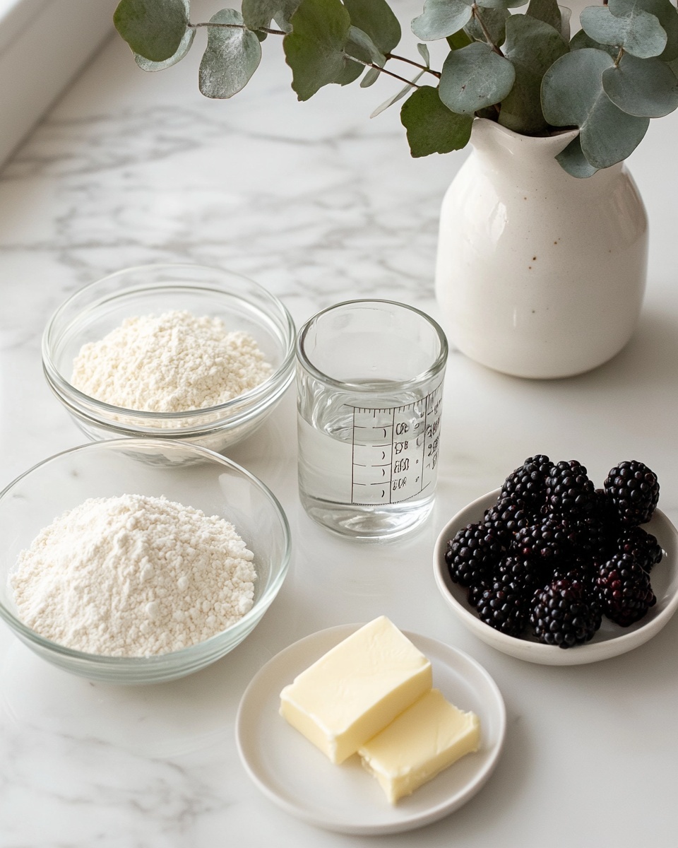 Blackberry Dumplings Recipe 4 Close-up of a large cast iron skillet filled with a whole freshly baked blackberry cobbler, golden brown biscuit topping with pockets of juicy dark purple blackberries bubbling underneath, the entire rustic dessert still in the pan, set on a white marble surface with natural light highlighting the textures, styled as a professional food magazine hero shot photo taken with an iphone --ar 4:5 --v 7