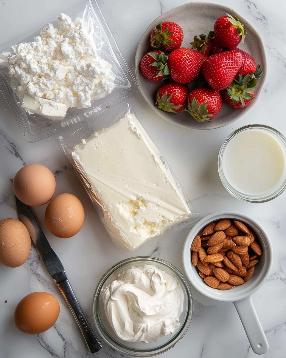 Heaven on Earth Cake Recipe 4 A large white rectangular serving dish filled with a whole strawberry shortcake cake, featuring layers of fluffy sponge cake alternated with thick, evenly spread whipped cream and whole fresh strawberries inside and on top of the cake, the surface decorated with glossy strawberry slices arranged neatly, against a white marble background with natural lighting, photographed from a 3/4 angle showing the entire intact cake as a hero shot from a food magazine, photo taken with an iphone --ar 4:5 --v 7