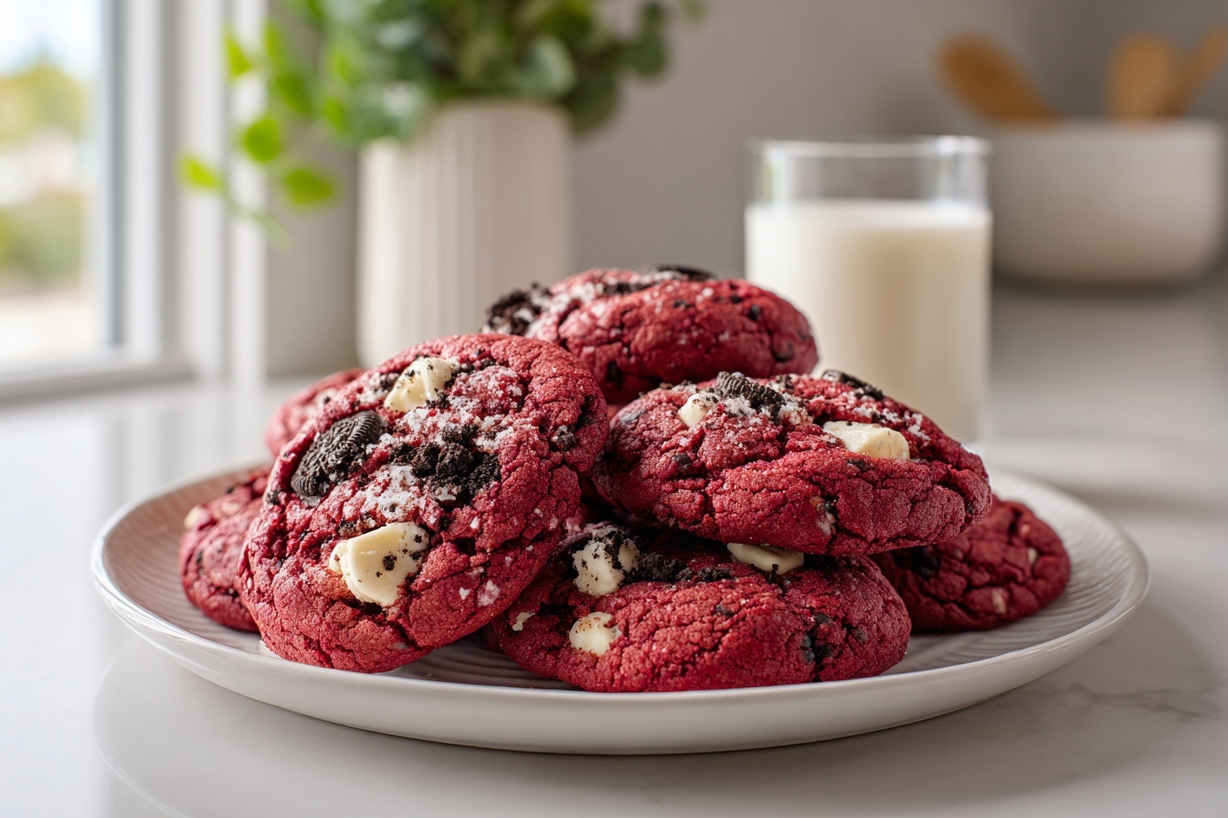Red Velvet Cookies Filled with White Chocolate Chips and Oreo Crumbles Recipe
