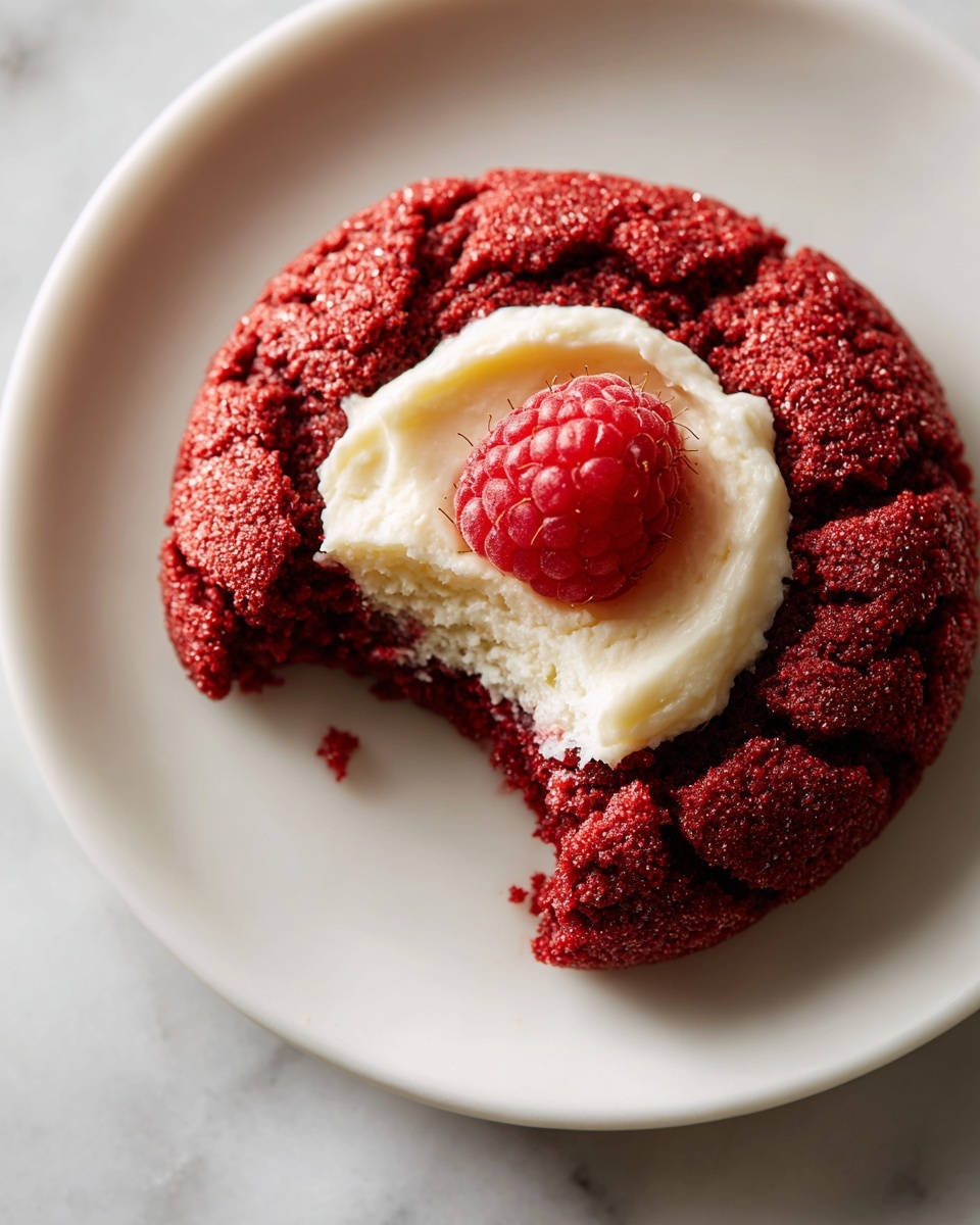 Valentine Ganache Cookies Recipe 4 A large white rectangular serving tray filled with an assortment of whole thumbprint cookies arranged neatly, featuring vibrant red velvet cookies topped with creamy white icing and square pieces of dark chocolate, soft pink cookies decorated with fresh plump raspberries, and rich chocolate cookies garnished with pink crushed candy and dark chocolate chunks, the entire tray displayed on a white marble countertop with natural light highlighting the textures and colors, professional food styling, photo taken with an iphone --ar 4:5 --v 7