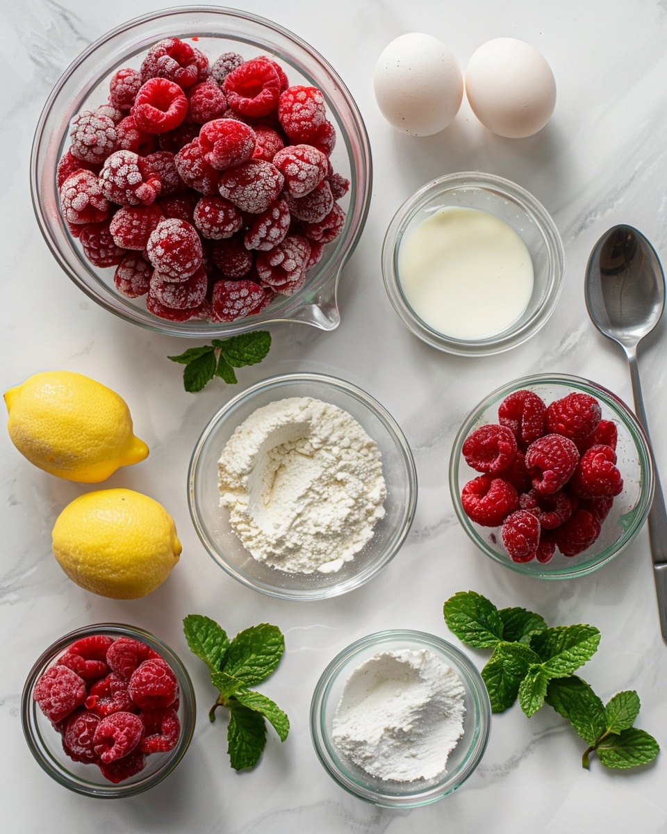 Raspberry Mousse Cups Recipe 5 Single clear glass serving featuring a layered raspberry mousse dessert with visible fresh raspberries embedded within the pink mousse, soft golden cake base at the bottom, topped generously with swirls of fluffy white whipped cream, a single raspberry and fresh green mint leaf garnish, close-up angle highlighting the creamy texture and vibrant colors, placed on a white plate on white marble background, natural lighting, intimate styled food blog presentation photo taken with an iphone --ar 4:5 --v 7
