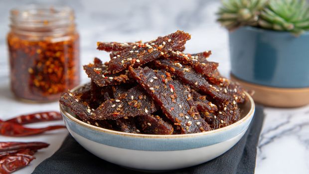 A white plate holds several layers of sliced tomatoes, alternating between bright red and yellow slices, arranged in a loosely overlapping circle. Between these layers are fresh green basil leaves spread evenly, adding a pop of color. On top of the tomatoes sit dollops of creamy white cheese, roughly placed in seven spots around the plate. The dish is finished with a drizzle of dark balsamic glaze and a light sprinkle of black pepper. The background is a white marbled surface, with a piece of a tomato on a light wooden cutting board visible at the bottom right. photo taken with an iphone --ar 4:5 --v 7