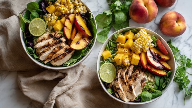Summer Grilled Corn & Peach Salad with Chicken Recipe