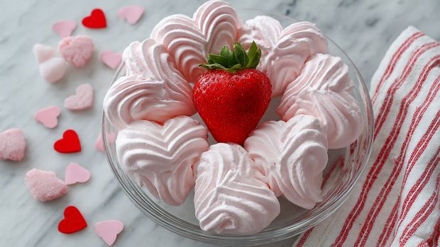 Fluffy Strawberry Cloud Meringue Hearts - Recipe Image